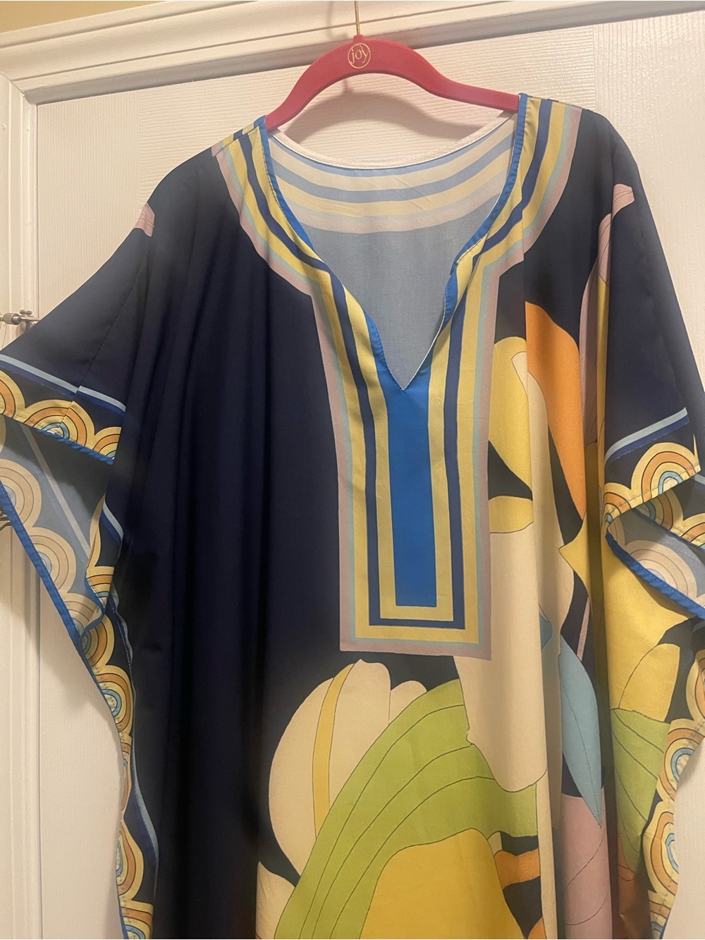 Colorful Floral Kaftan Tunic - Navy, Yellow, Green - Picture 10 of 16